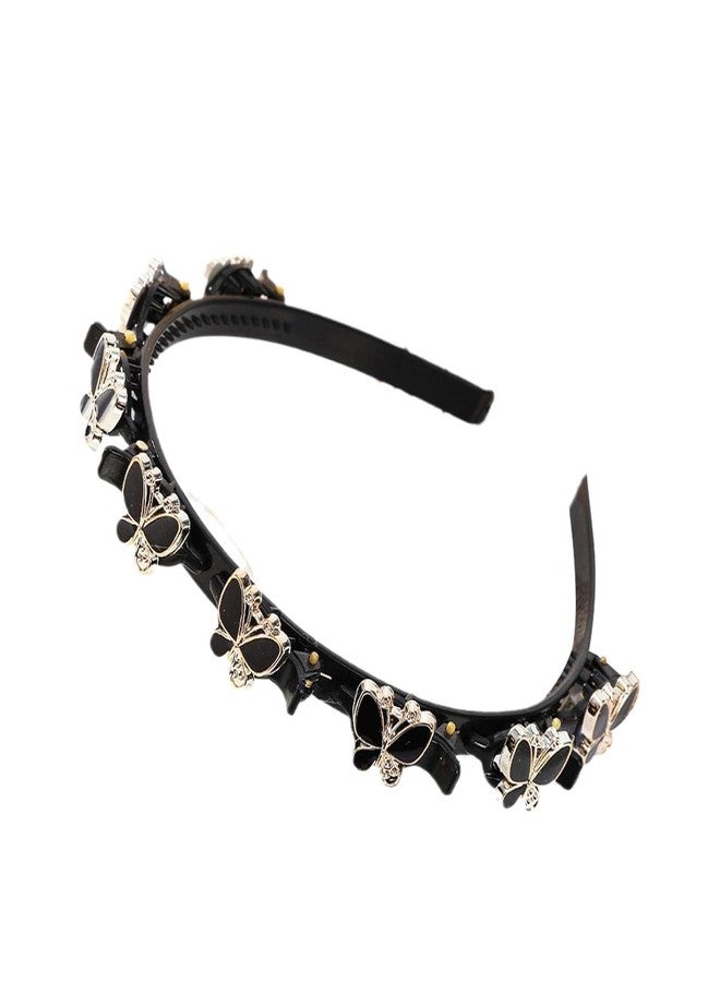 Dwuww Black Butterfly Hairband with Clips Braided Headband Double Bangs Weave Twist Plait Hairstyle Fashion Hairpin Hair Accessories for Women Girls Hair Accessories - Image 1